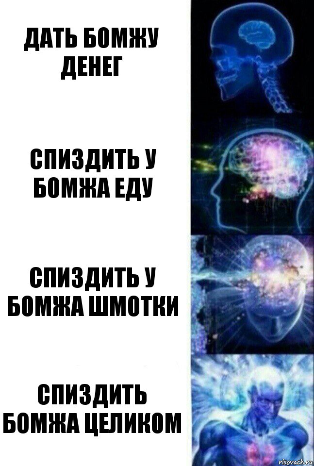 Дать бомжу денег Спиздить у бомжа еду Спиздить у бомжа шмотки Спиздить бомжа целиком, Комикс  Сверхразум