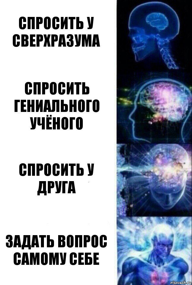 Спросить у Сверхразума Спросить гениального учёного Спросить у друга Задать вопрос самому себе, Комикс  Сверхразум