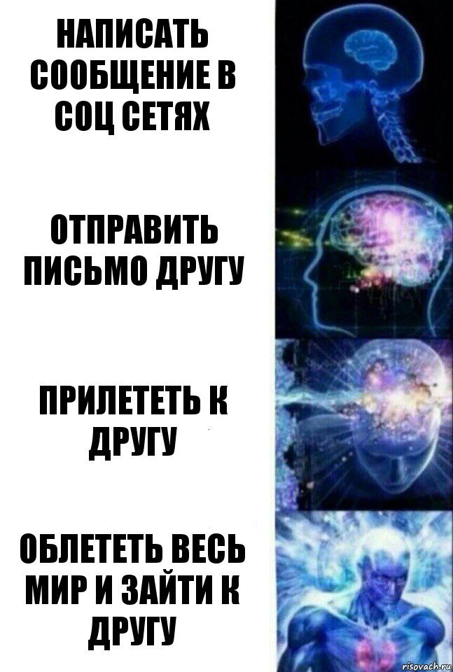 написать сообщение в соц сетях отправить письмо другу прилететь к другу облететь весь мир и зайти к другу, Комикс  Сверхразум