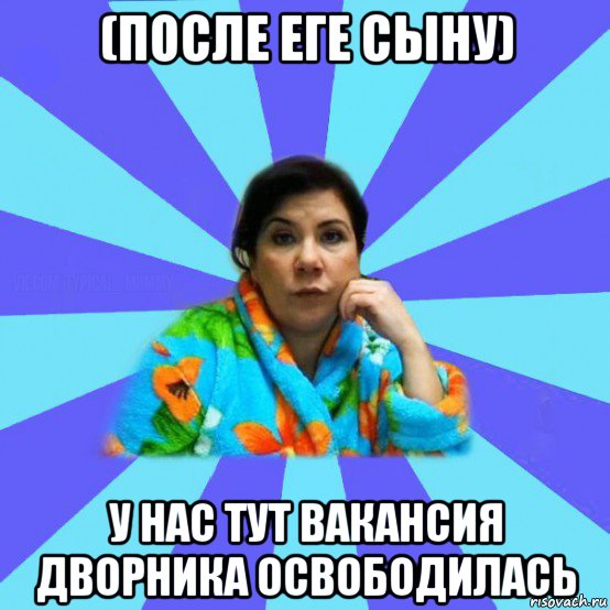 (после еге сыну) у нас тут вакансия дворника освободилась, Мем типичная мама