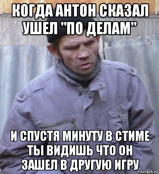 когда антон сказал ушел "по делам" и спустя минуту в стиме ты видишь что он зашел в другую игру, Мем  Ты втираешь мне какую то дичь