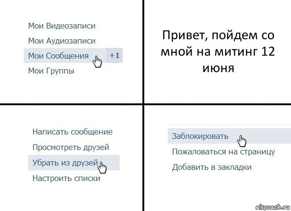 Привет, пойдем со мной на митинг 12 июня, Комикс  Удалить из друзей