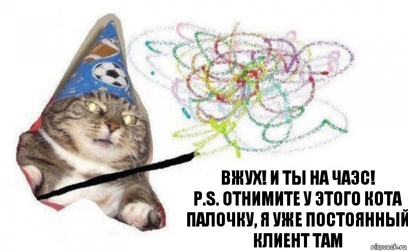 Вжух! И ты на чаэс!
P.S. Отнимите у этого кота палочку, я уже постоянный клиент там, Комикс    Вжух