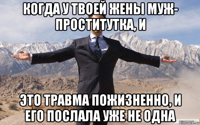 когда у твоей жены муж- проститутка, и это травма пожизненно, и его послала уже не одна, Мем железный человек