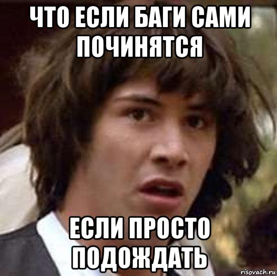 Просто подожди. Мем что если баги сами починятся если просто подождать. Починилось. Починилось Мем. Само починилось.