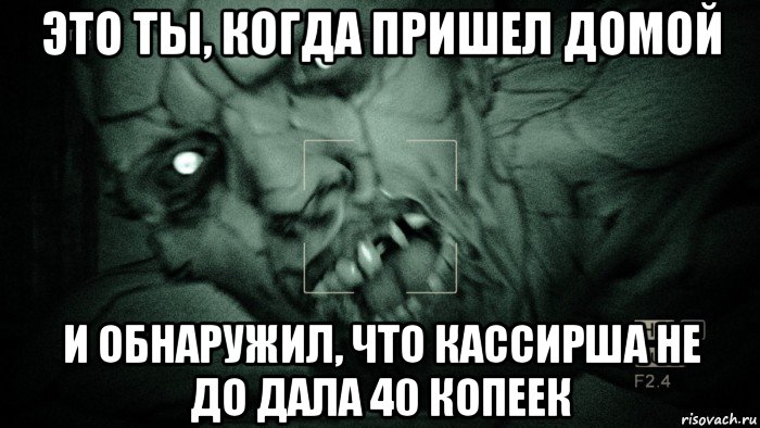 это ты, когда пришел домой и обнаружил, что кассирша не до дала 40 копеек, Мем Аутласт