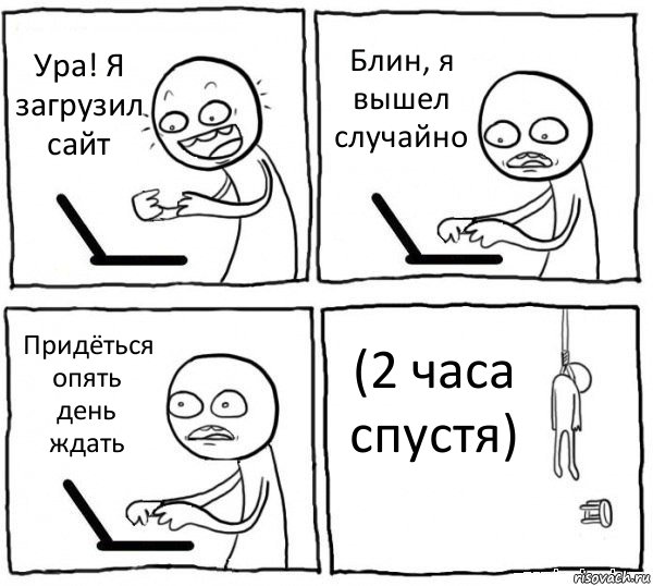 Ура! Я загрузил сайт Блин, я вышел случайно Придёться опять день ждать (2 часа спустя), Комикс интернет убивает