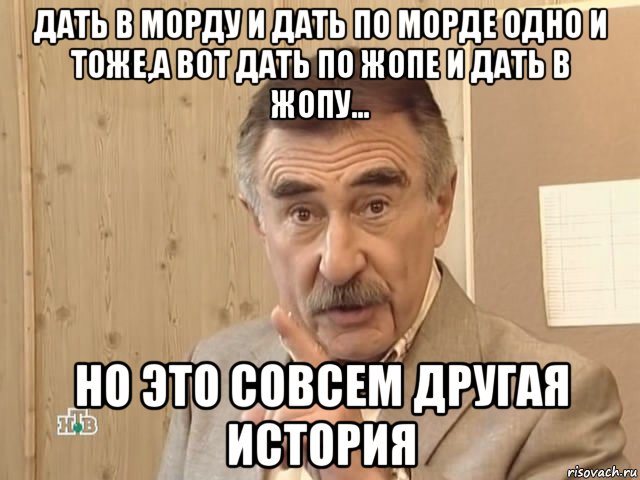 дать в морду и дать по морде одно и тоже,а вот дать по жопе и дать в жопу... но это совсем другая история, Мем Каневский (Но это уже совсем другая история)