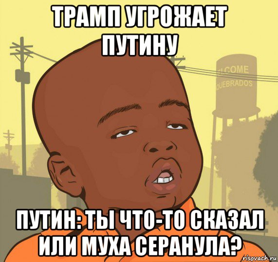 трамп угрожает путину путин: ты что-то сказал или муха серанула?, Мем Пацан наркоман