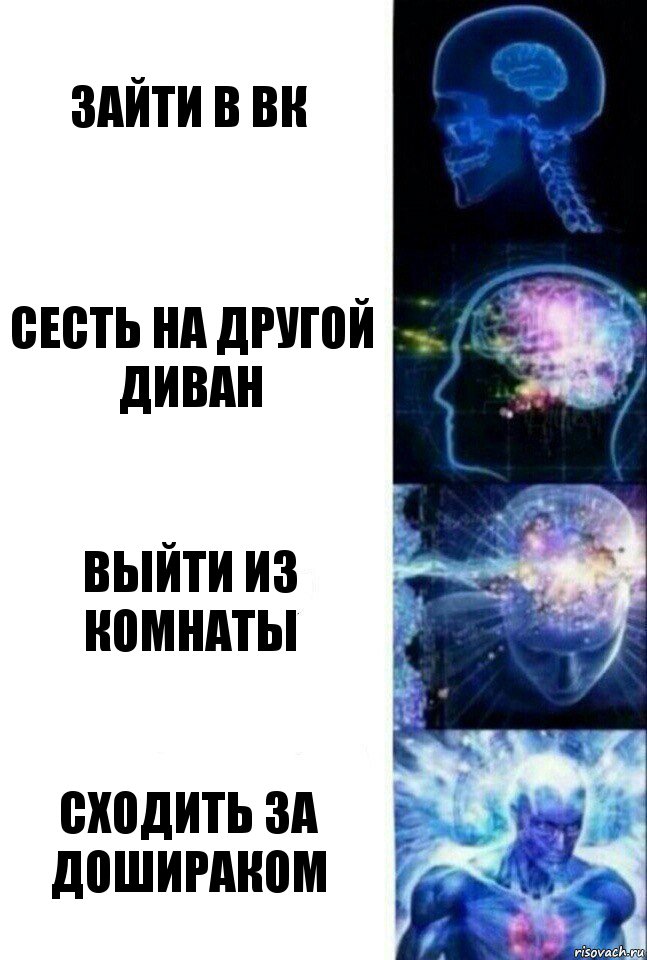 зайти в вк сесть на другой диван выйти из комнаты сходить за дошираком, Комикс  Сверхразум