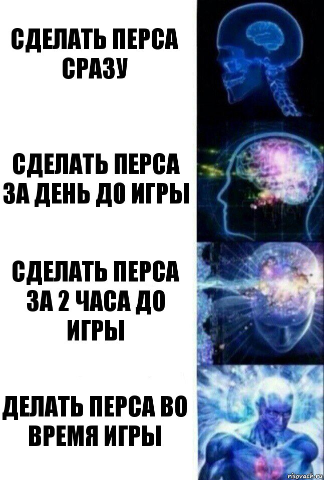 сделать перса сразу сделать перса за день до игры сделать перса за 2 часа до игры делать перса во время игры, Комикс  Сверхразум