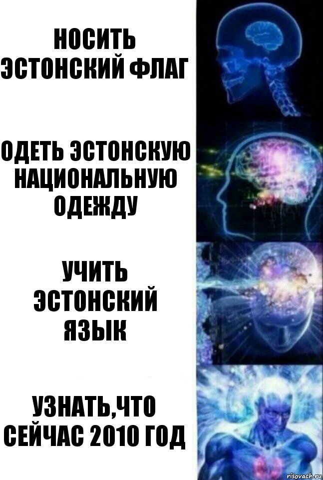 Носить эстонский флаг Одеть эстонскую национальную одежду Учить эстонский язык Узнать,что сейчас 2010 год, Комикс  Сверхразум