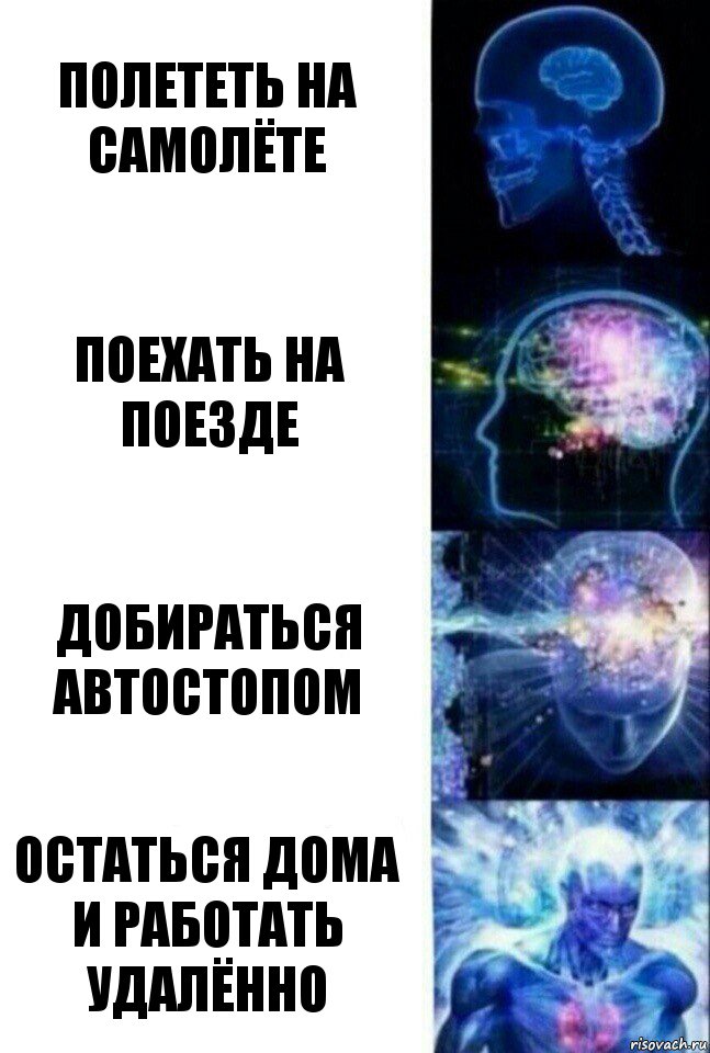 Полететь на самолёте Поехать на поезде Добираться автостопом Остаться дома и работать удалённо, Комикс  Сверхразум