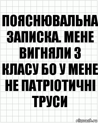 Пояснювальна записка. Мене вигняли з класу бо у мене не патріотичні труси, Комикс  бумага