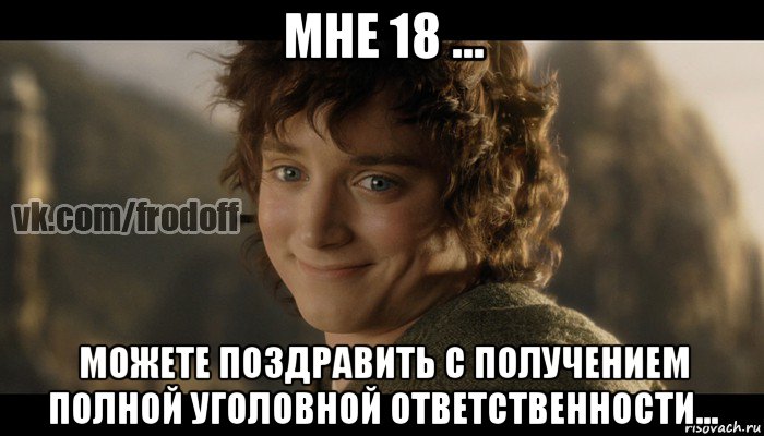 мне 18 ... можете поздравить с получением полной уголовной ответственности..., Мем  Фродо