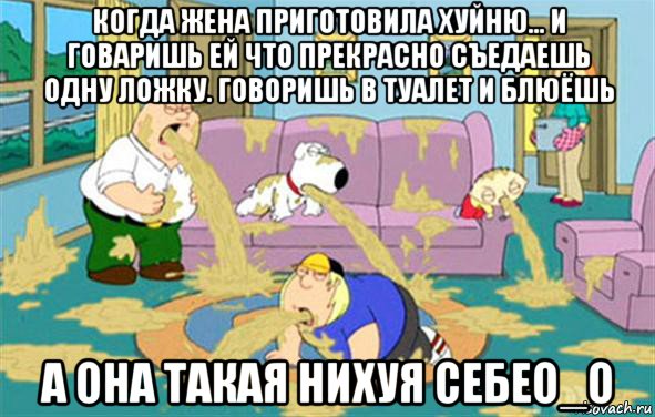 когда жена приготовила хуйню... и говаришь ей что прекрасно съедаешь одну ложку. говоришь в туалет и блюёшь а она такая нихуя себео_о, Мем Гриффины блюют