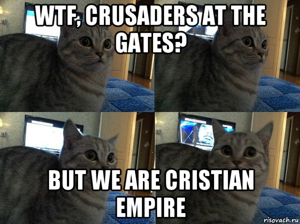 wtf, crusaders at the gates? but we are cristian empire, Мем  Кот в шоке