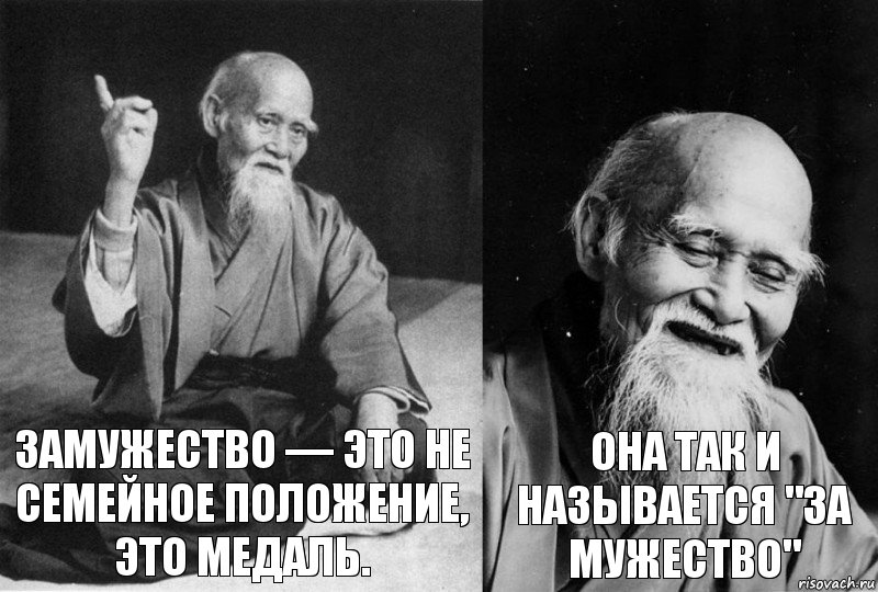 Замужество — это не семейное положение, это медаль. Она так и называется "За мужество", Комикс Мудрец-монах (2 зоны)