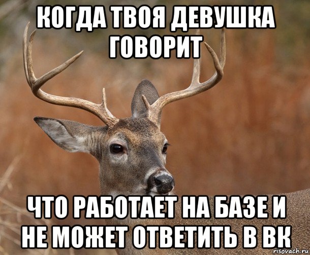 когда твоя девушка говорит что работает на базе и не может ответить в вк, Мем  Наивный Олень v2