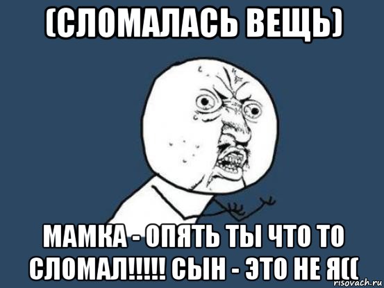 (сломалась вещь) мамка - опять ты что то сломал!!!!! сын - это не я((, Мем Ну почему