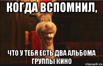 когда вспомнил, что у тебя есть два альбома группы кино, Мем Осел из Шрека