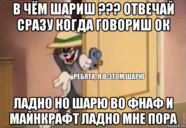 в чём шариш ??? отвечай сразу когда говориш ок ладно но шарю во фнаф и майнкрафт ладно мне пора, Мем    Ребята я в этом шарю