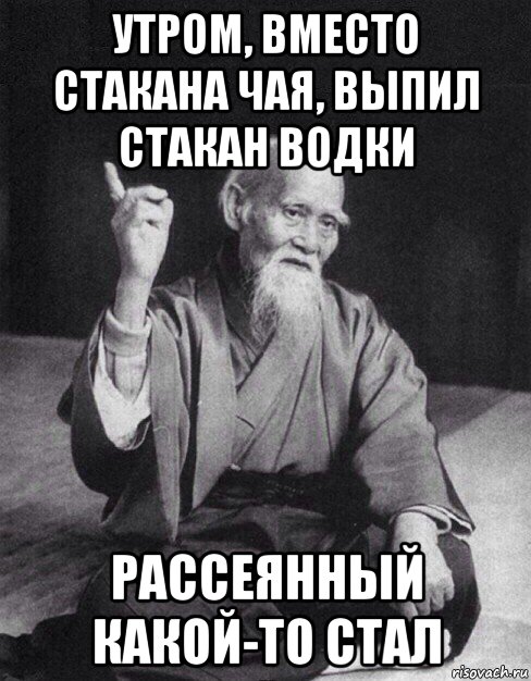 утром, вместо стакана чая, выпил стакан водки рассеянный какой-то стал, Мем Монах-мудрец (сэнсей)