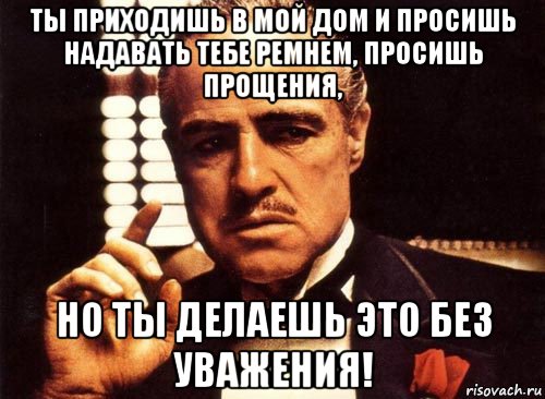 ты приходишь в мой дом и просишь надавать тебе ремнем, просишь прощения, но ты делаешь это без уважения!, Мем крестный отец