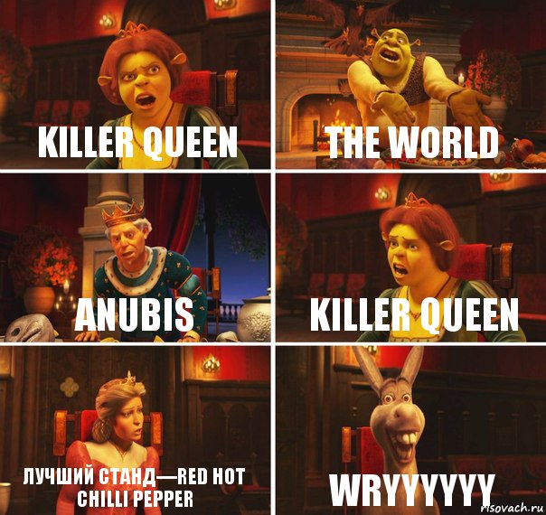 Killer Queen The World Anubis Killer Queen Лучший станд—Red Hot Chilli Pepper Wryyyyyy, Комикс  Шрек Фиона Гарольд Осел