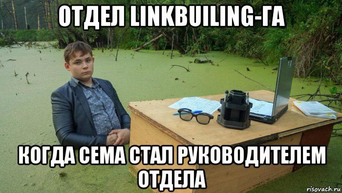 отдел linkbuiling-га когда сема стал руководителем отдела, Мем  Парень сидит в болоте