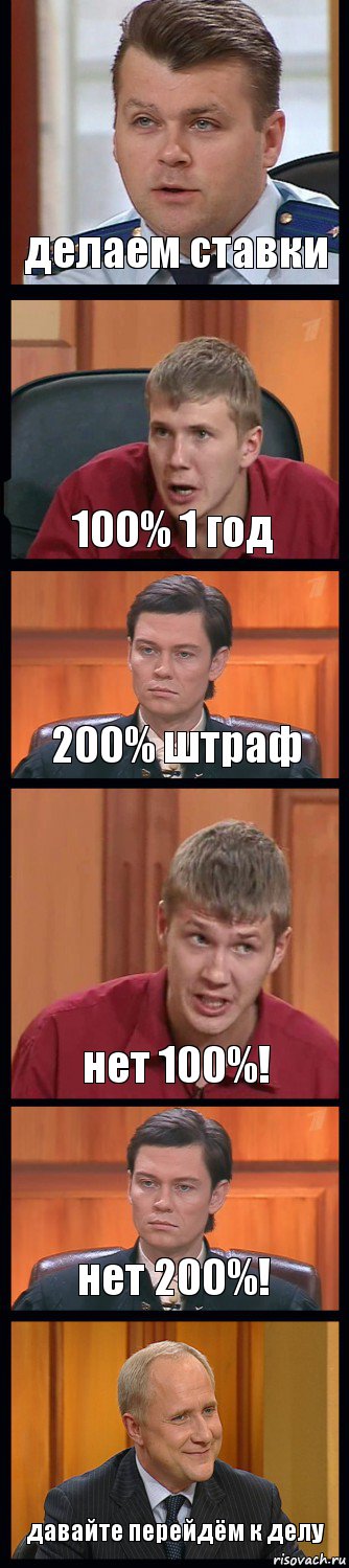 делаем ставки 100% 1 год 200% штраф нет 100%! нет 200%! давайте перейдём к делу