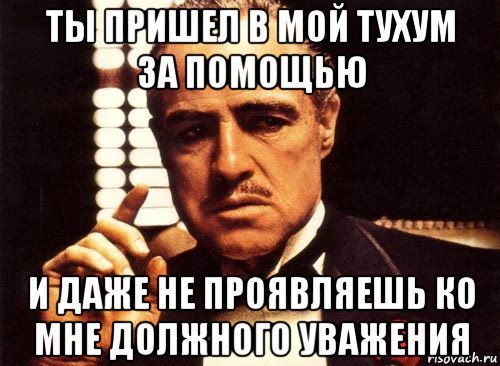 ты пришел в мой тухум за помощью и даже не проявляешь ко мне должного уважения, Мем крестный отец