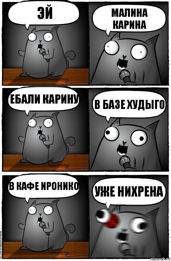 эй Малина Карина Ебали Карину В базе ХУДЫГО В кафе Иронико Уже нихрена, Комикс  Стендап-кот