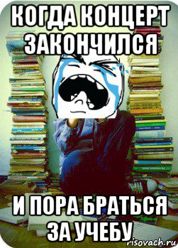 когда концерт закончился и пора браться за учебу, Мем Типовий десятикласник