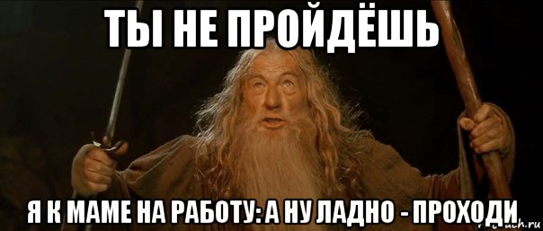 ты не пройдёшь я к маме на работу: а ну ладно - проходи, Мем Гендальф (Ты не пройдешь)