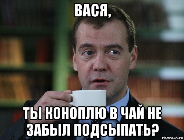 вася, ты коноплю в чай не забыл подсыпать?, Мем Медведев спок бро