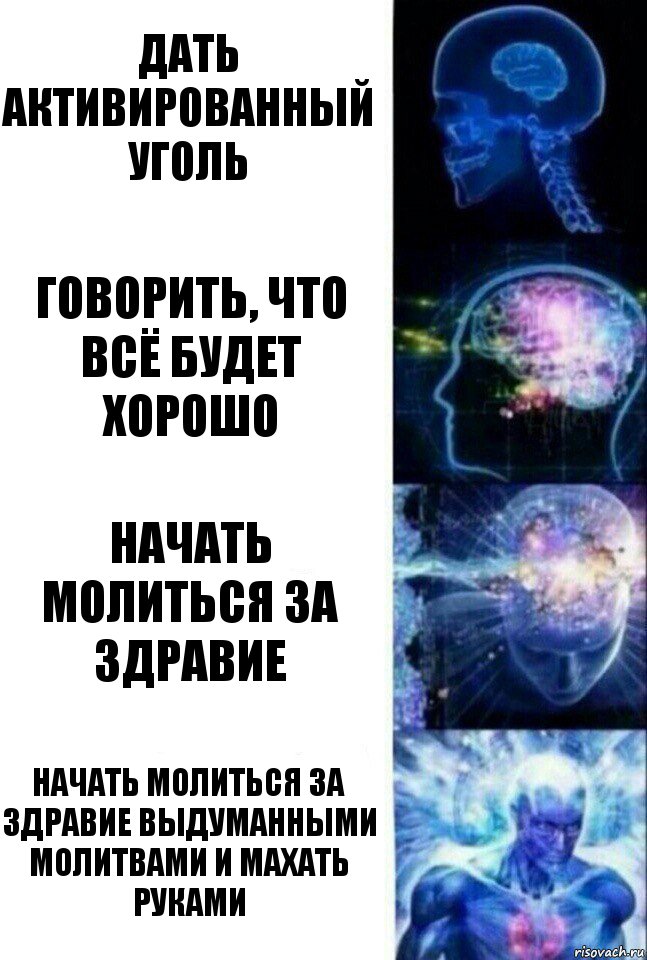 Дать активированный уголь Говорить, что всё будет хорошо Начать молиться за здравие Начать молиться за здравие выдуманными молитвами и махать руками, Комикс  Сверхразум