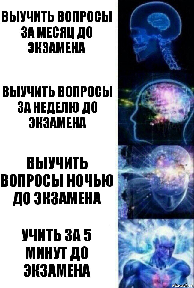 Выучить вопросы за месяц до экзамена Выучить вопросы за неделю до экзамена Выучить вопросы ночью до экзамена Учить за 5 минут до экзамена, Комикс  Сверхразум