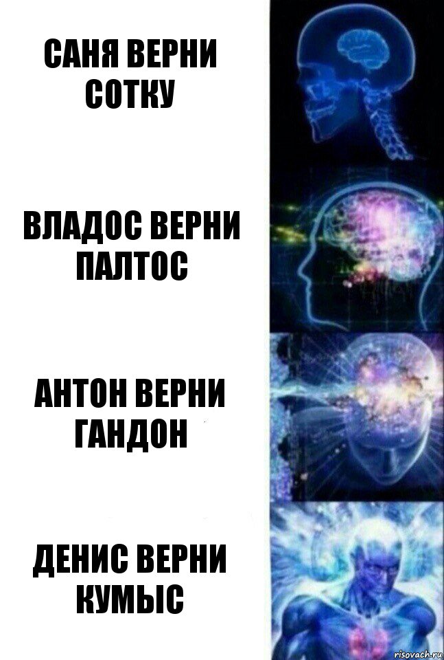 Саня верни сотку Владос верни палтос антон верни гандон Денис верни кумыс, Комикс  Сверхразум