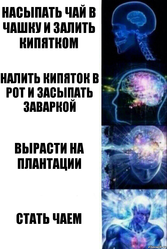 насыпать чай в чашку и залить кипятком налить кипяток в рот и засыпать заваркой вырасти на плантации стать чаем, Комикс  Сверхразум