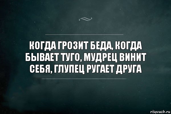 Когда грозит беда, когда бывает туго, мудрец винит себя, глупец ругает друга, Комикс Игра Слов