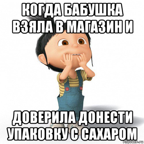 когда бабушка взяла в магазин и доверила донести упаковку с сахаром, Мем Радостная Агнес