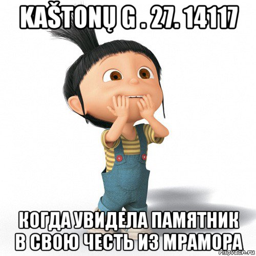 kaštonų g . 27. 14117 когда увидела памятник в свою честь из мрамора, Мем Радостная Агнес