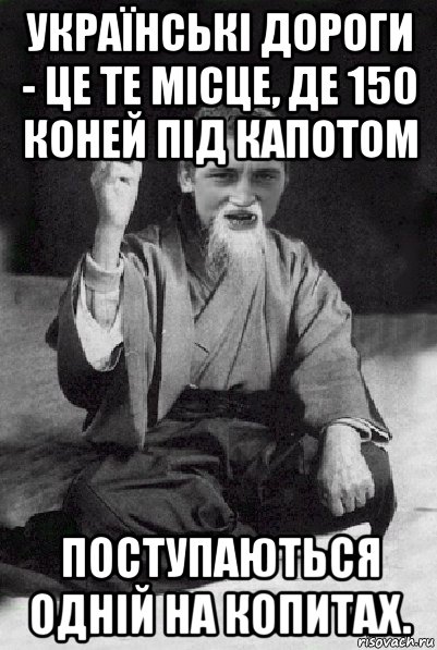 українські дороги - це те місце, де 150 коней під капотом поступаються одній на копитах., Мем Мудрий паца