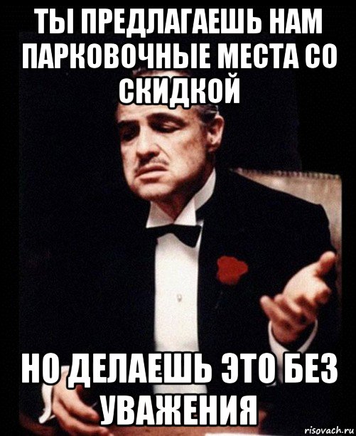 ты предлагаешь нам парковочные места со скидкой но делаешь это без уважения, Мем ты делаешь это без уважения