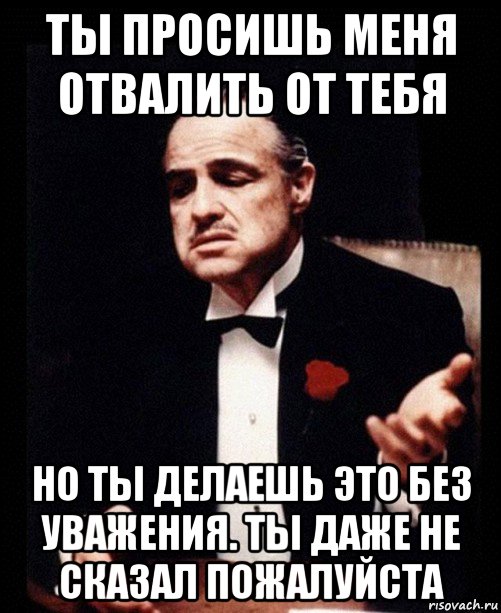 ты просишь меня отвалить от тебя но ты делаешь это без уважения. ты даже не сказал пожалуйста, Мем ты делаешь это без уважения