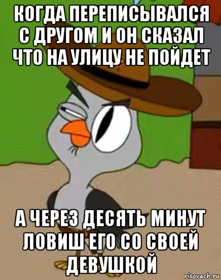 когда переписывался с другом и он сказал что на улицу не пойдет а через десять минут ловиш его со своей девушкой, Мем    Упоротая сова