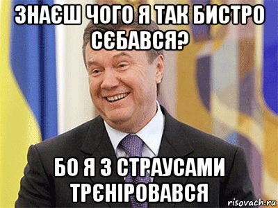 знаєш чого я так бистро сєбався? бо я з страусами трєніровався, Мем Янукович