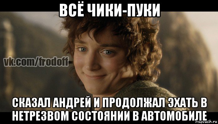 всё чики-пуки сказал андрей и продолжал эхать в нетрезвом состоянии в автомобиле, Мем  Фродо