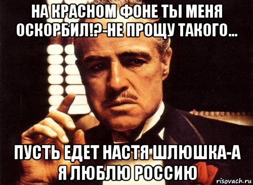 на красном фоне ты меня оскорбил!?-не прощу такого... пусть едет настя шлюшка-а я люблю россию, Мем крестный отец